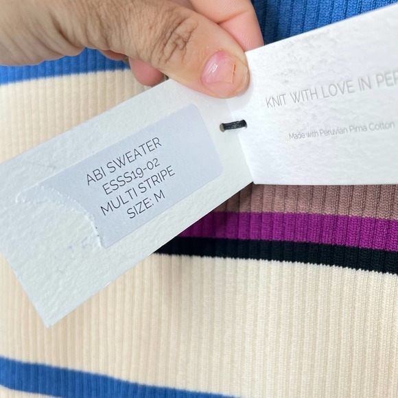 Eleven Six Abi 70s Multi Stripe Short Sleeve Sweater Medium - Picture 8 of 11